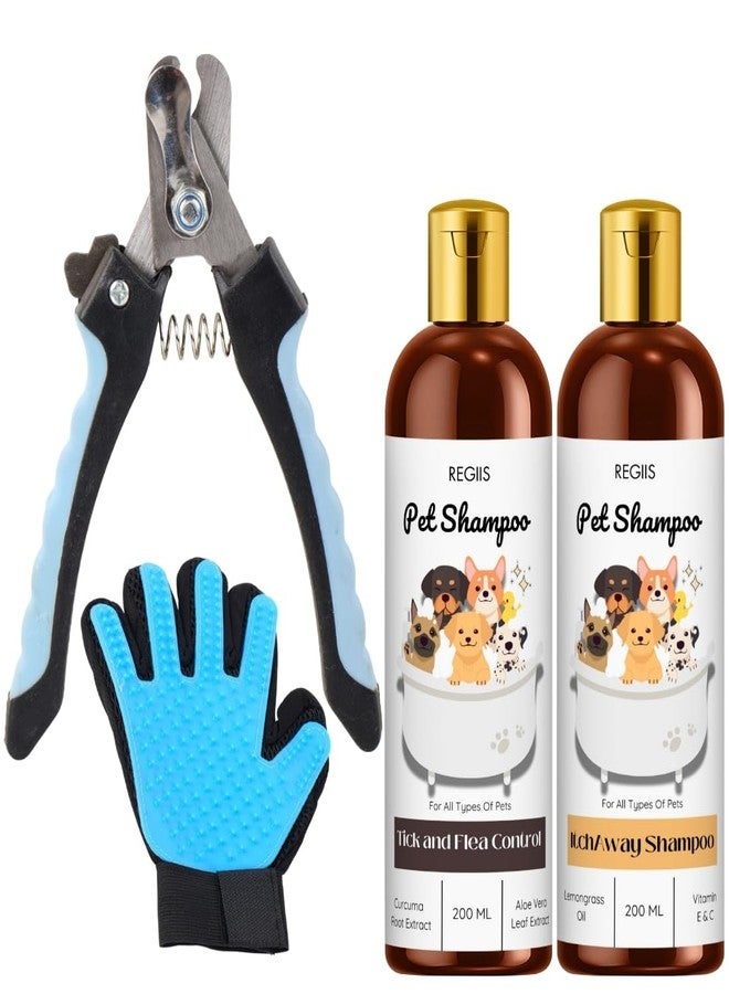 مجموعة ريجيس للعناية بالحيوانات الأليفة، تتضمن شامبو لإزالة الشعر الزائد والحكة، سعة كل منها 200 مل، وقفازات احترافية للعناية بالحيوانات الأليفة، ومقص أظافر للكلاب والقطط. - Image 1